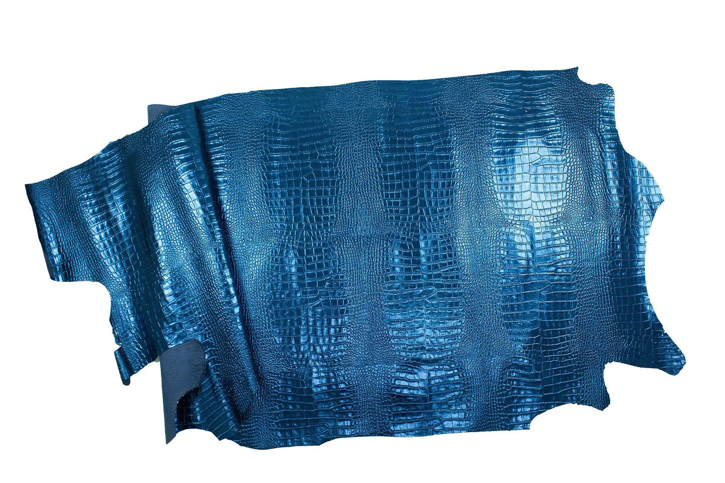 Piel de grabado cocodrilo laminado azul electrico - La Tendeta del Cuero