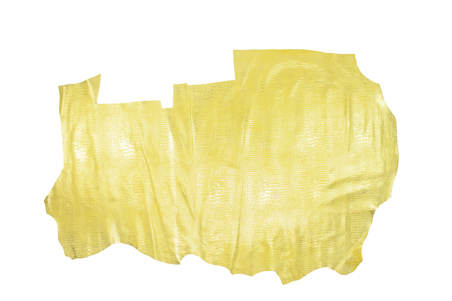 Piece of golden yellow crocodile-embossed leather