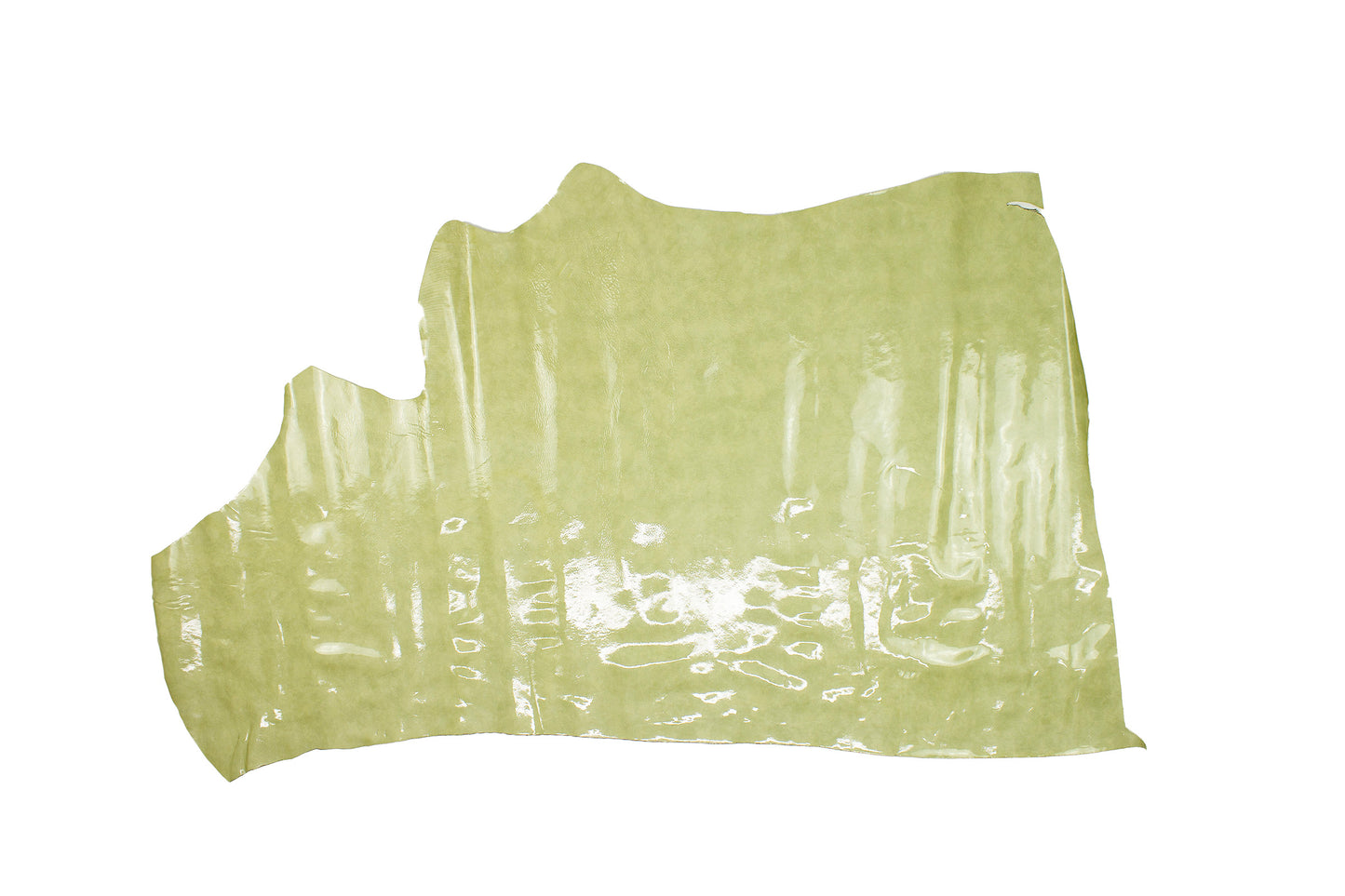 Trozo de piel charol arrugado verde claro ahumado