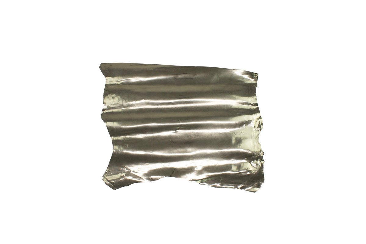 Pewter mirror laminated goat leather piece