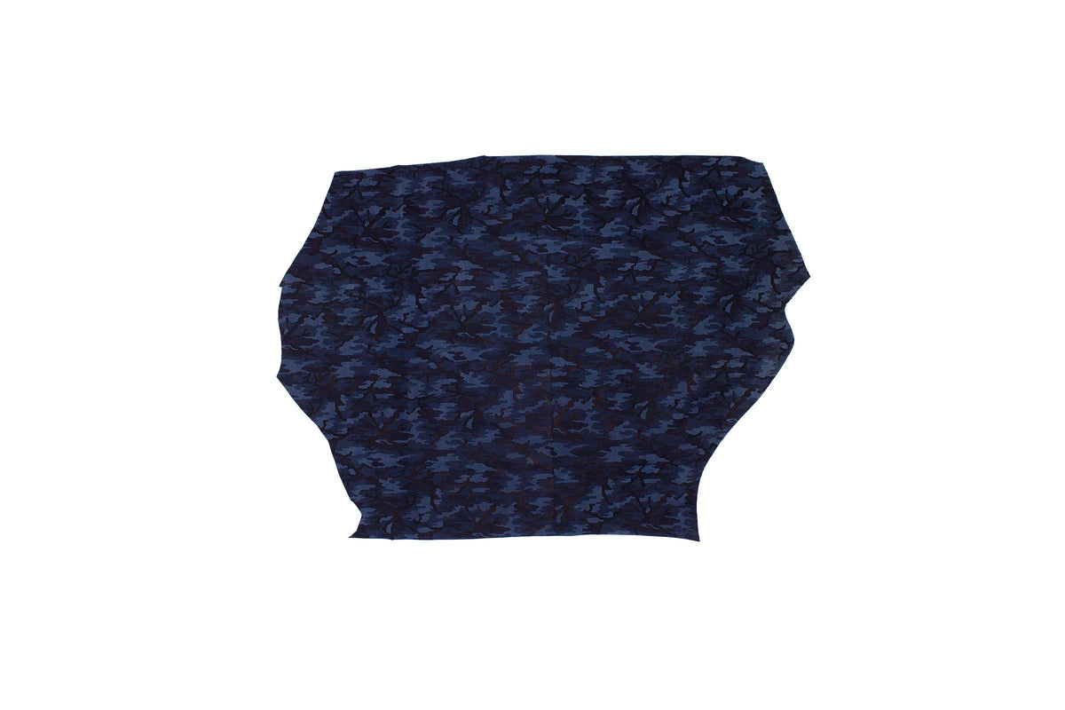 Piece of blue camouflage fantasy leather