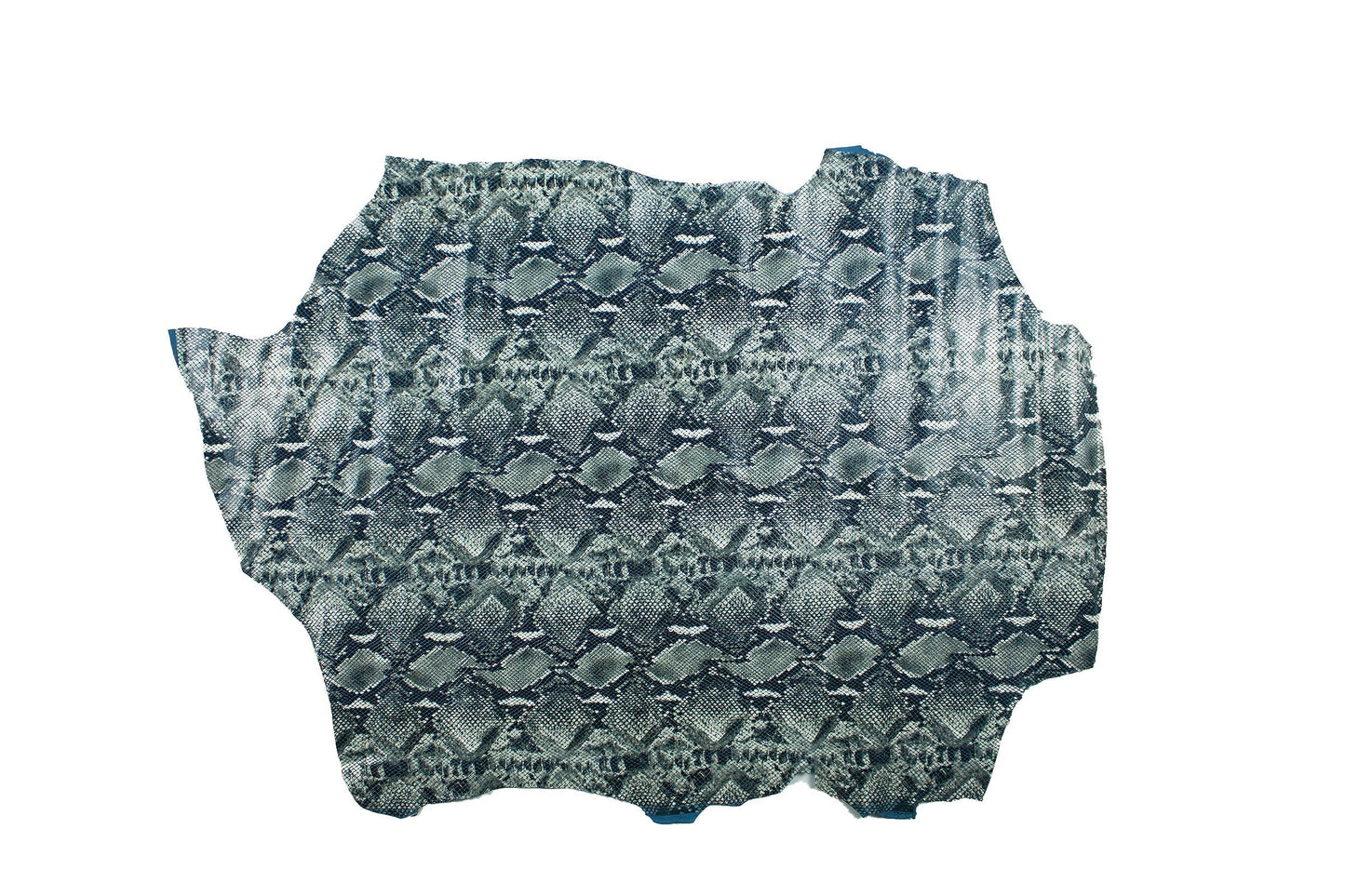 Trozo de piel fantasia serpiente gris - negro fondo azul La Tendeta del Cuero