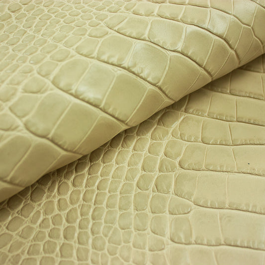 Piece of aged cream crocodile embossed leather