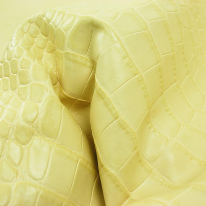 Piel de grabado cocodrilo amarillo pastel - La Tendeta del Cuero