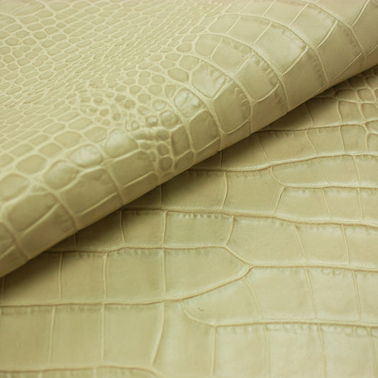 Aged tan beige crocodile embossed leather