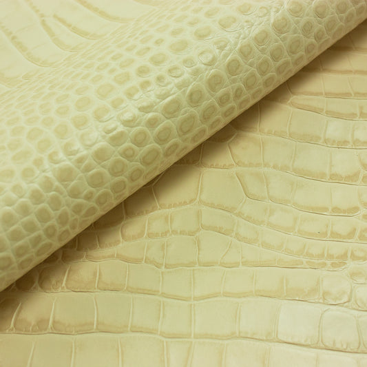 Aged cream beige crocodile embossed leather