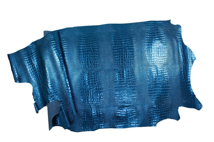 Piel de grabado cocodrilo laminado azul electrico - La Tendeta del Cuero