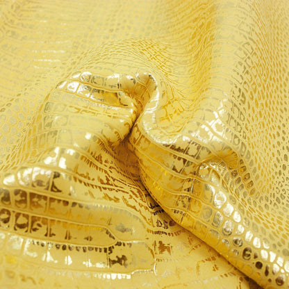 Trozo de piel grabado cocodrilo amarillo dorado - La Tendeta del Cuero