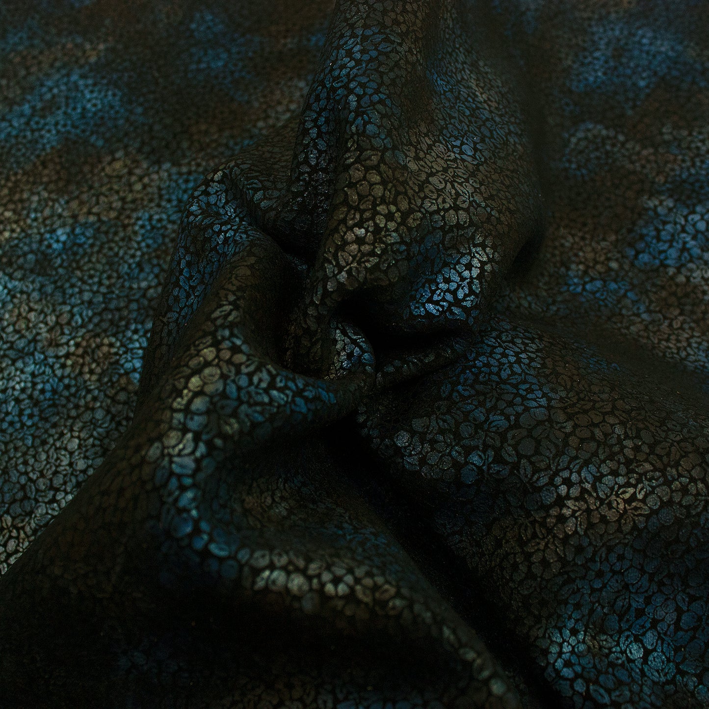 Piece of metallic floral fantasy leather