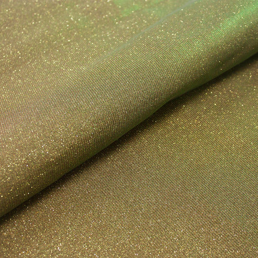 Trozo de tejido purpurina dorada tornasol