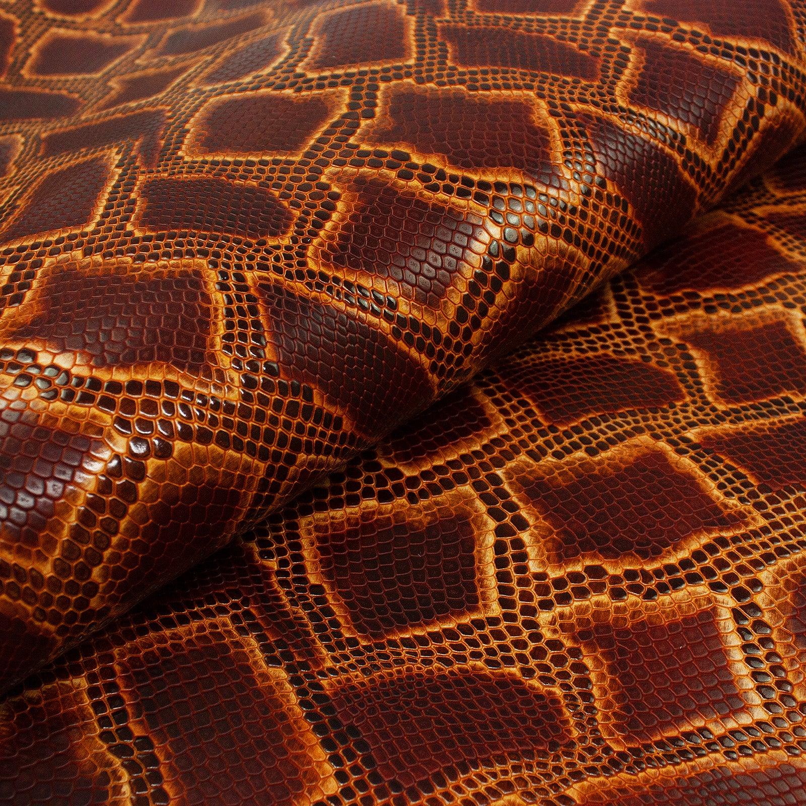 Piel de grabado serpiente naranja envejecido - La Tendeta del Cuero