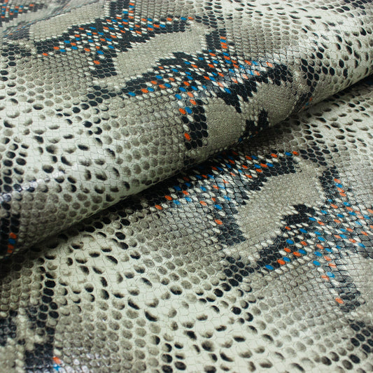 Trozo de piel grabado serpiente gris - multicolor