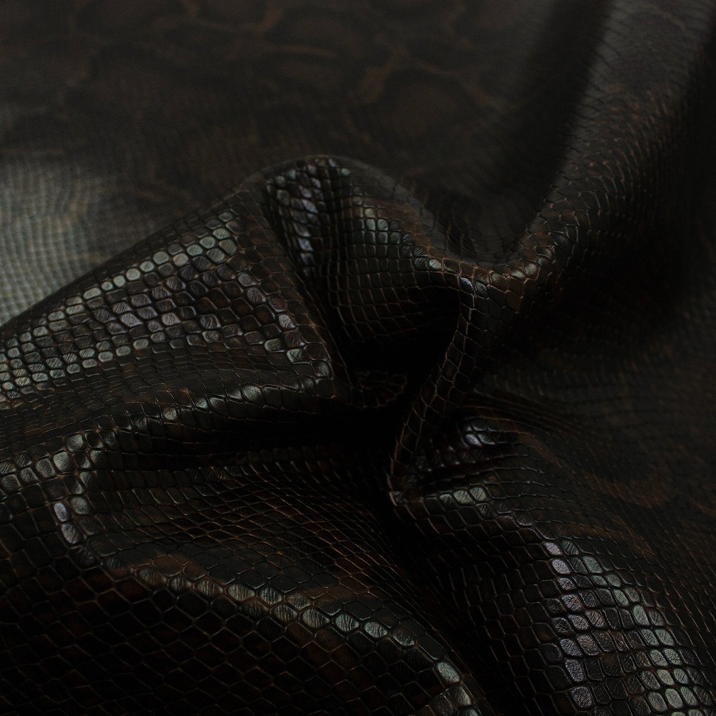 Trozo de piel grabado serpiente marron oscuro