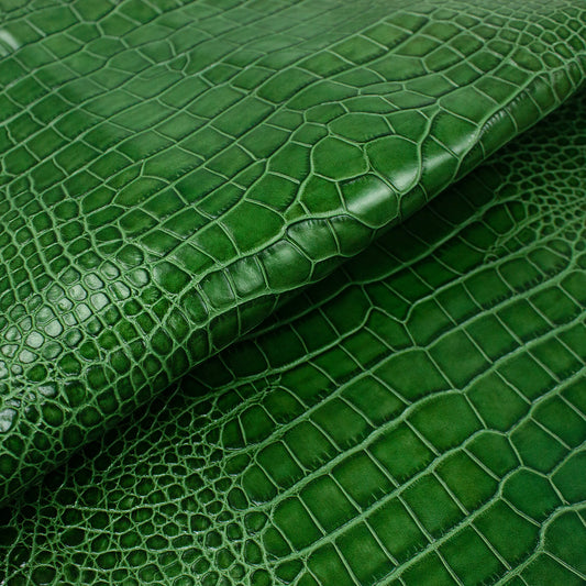 Trozo de piel grabado cocodrilo verde envejecido