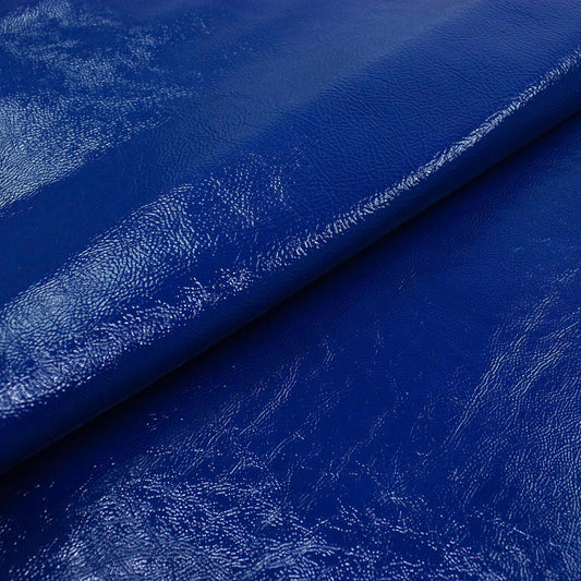 Trozo de piel charol arrugado azul electrico - La Tendeta del Cuero