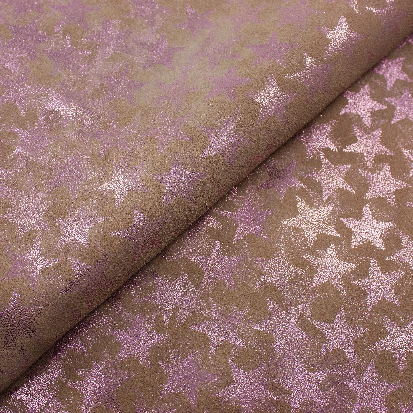 Trozo de piel fantasia estrellas purpurina rosa
