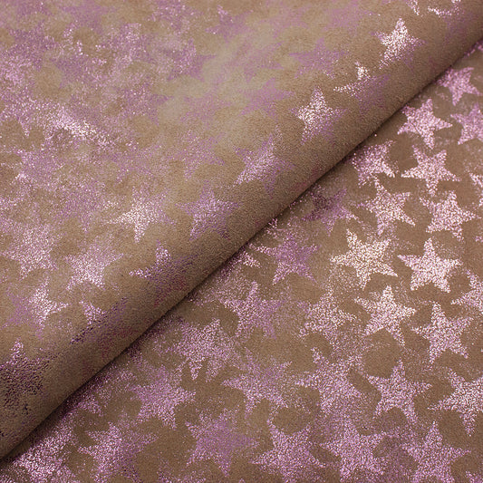 Trozo de piel fantasia estrellas purpurina rosa