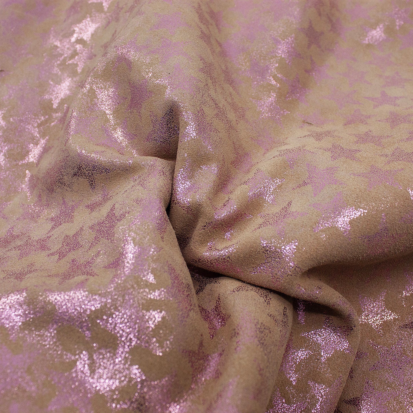 Trozo de piel fantasia estrellas purpurina rosa
