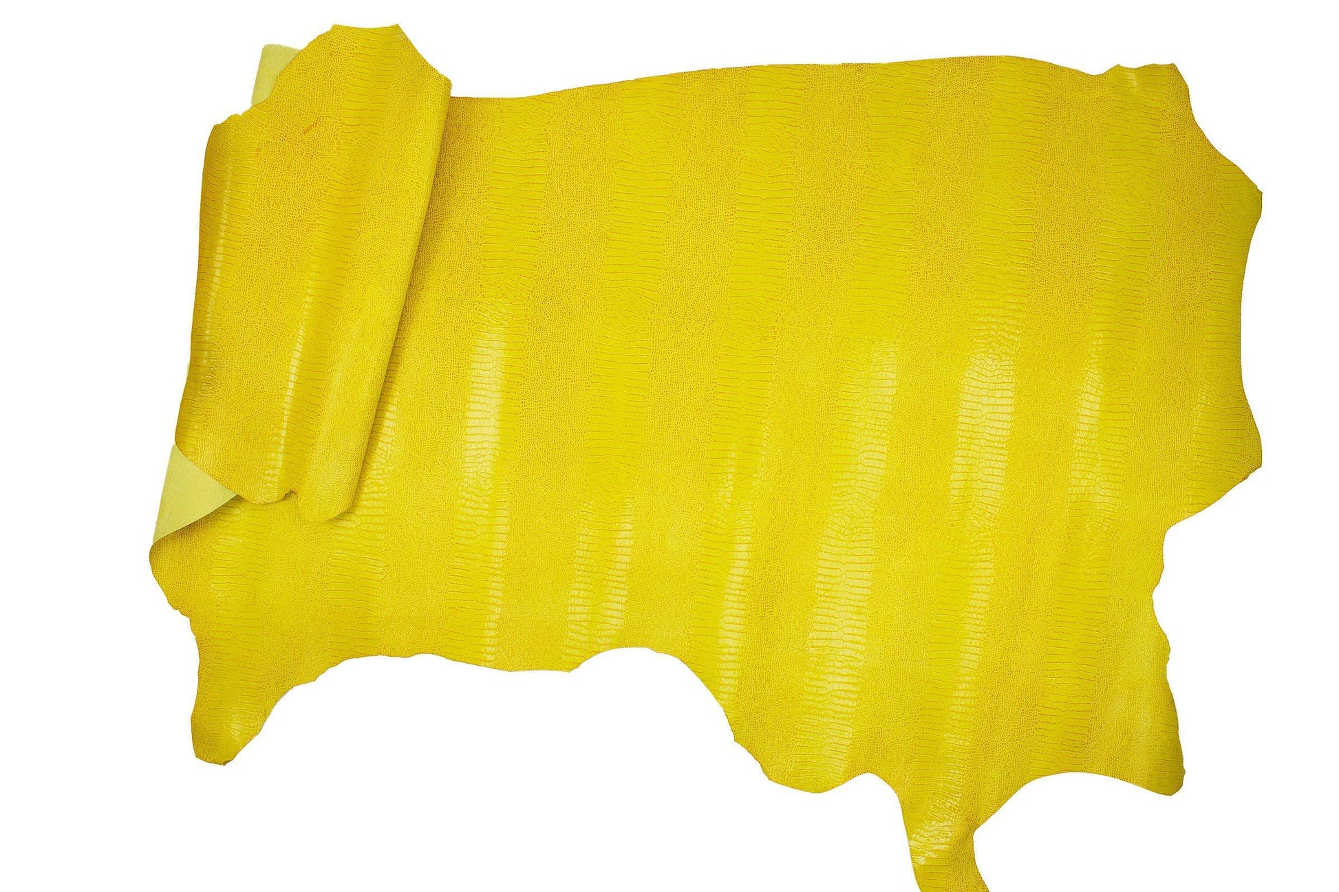 Piel de grabado cocodrilo amarillo tonos naranjas - La Tendeta del Cuero