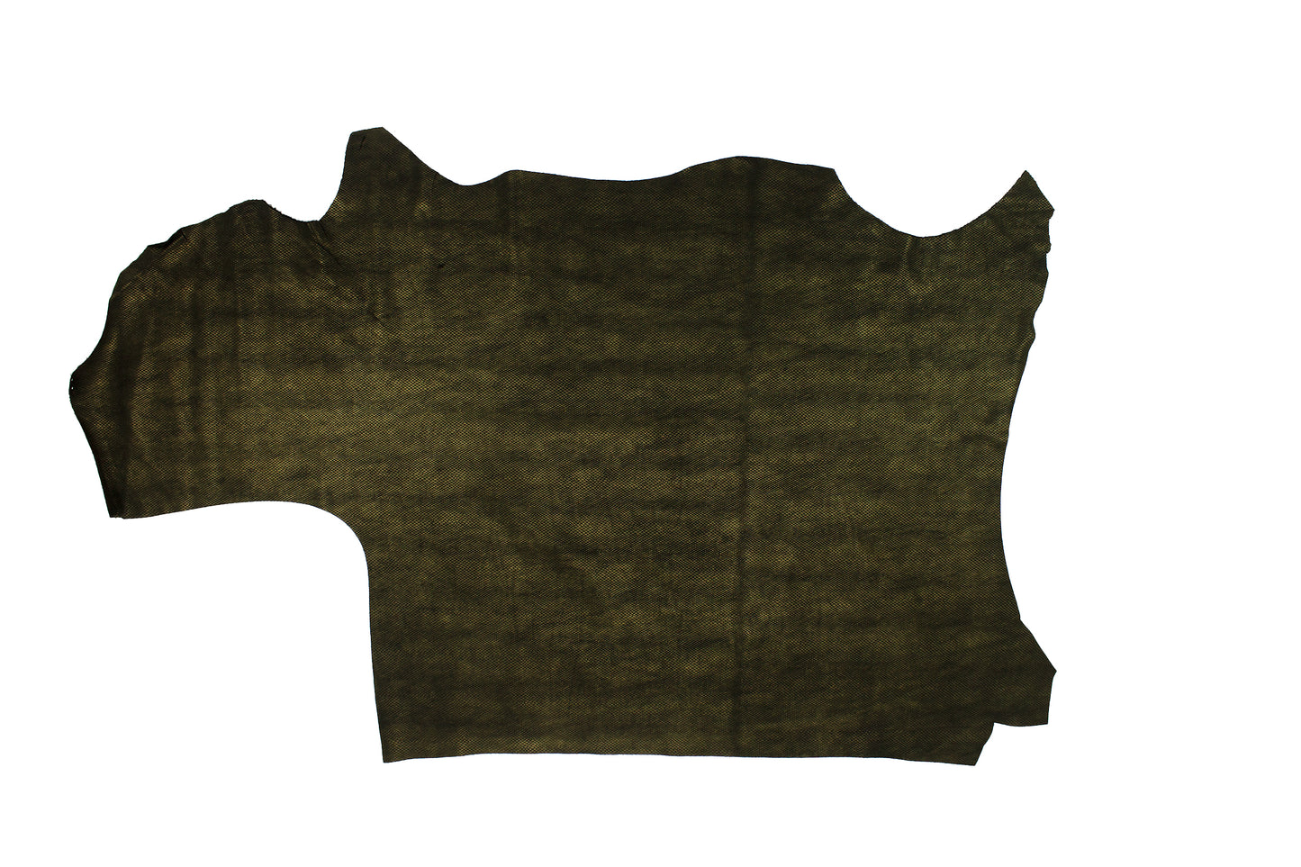 Piece of leather engraved with a metallic bronze snake