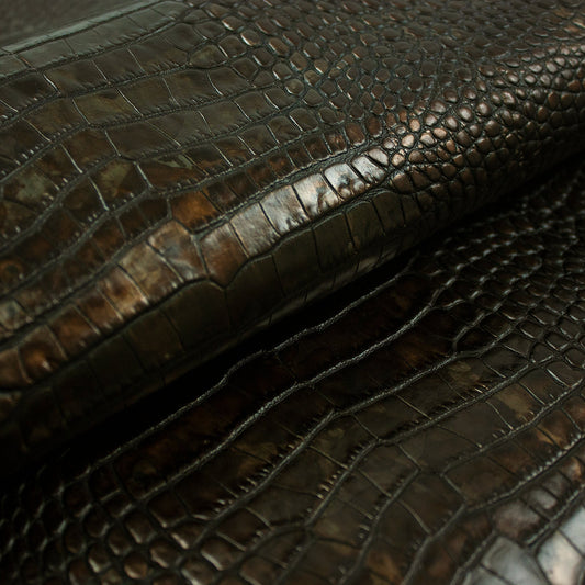 Piel de grabado cocodrilo bronce envejecido La Tendeta del Cuero